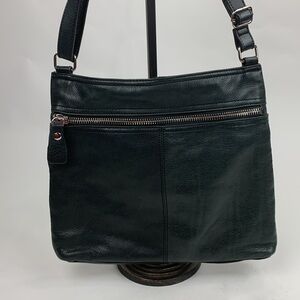 Margot Anthropologie black leather Crossbody Shoulder Bag purse Silver Zipper